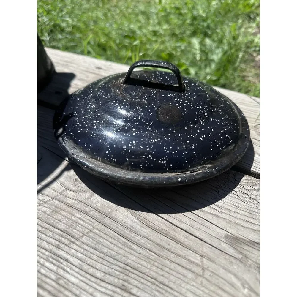 Vintage Blue Speckled Graniteware Campfire Large Cowboy Enamelware Coffee Pot